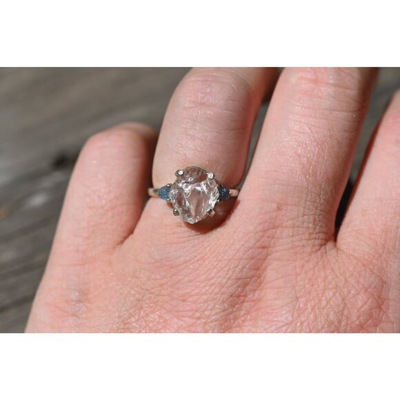 Montana sapphire and Lake county diamond ring sterling silver - Picture 5 of 5